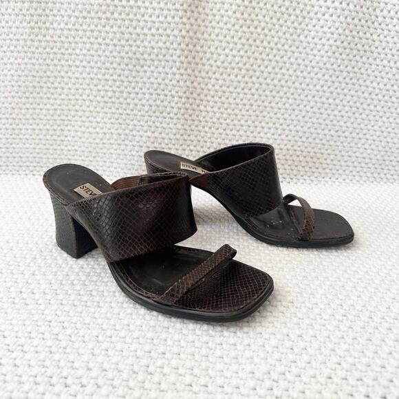 Steve Madden Shoes - Steve Madden Brown Croc Leather Spain Double Strap Block Heel Sandals Vintage 7